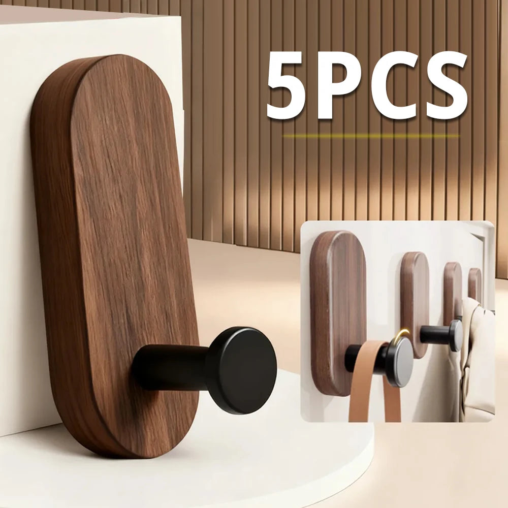 Self-Adhesive Wooden & Aluminium Wall Hook — No-Drill Key & Coat Hanger