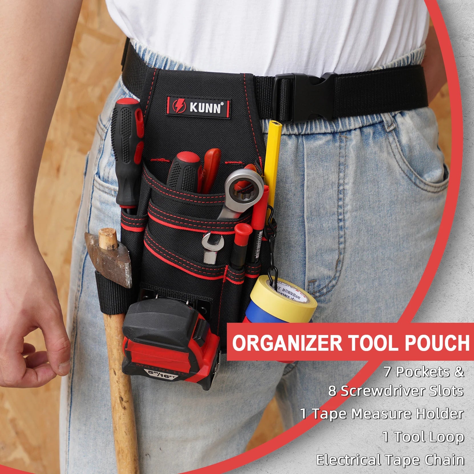 7-Pocket Electrician Tool Pouch with Belt Clip – Heavy Duty Nylon Organizer for HVAC & Trades