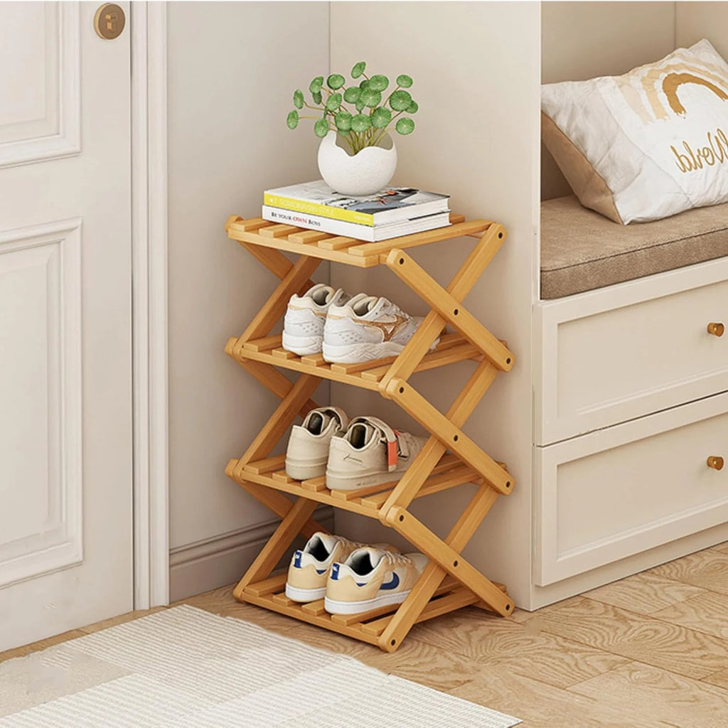 Foldable Bamboo Shoe Rack for Entryway