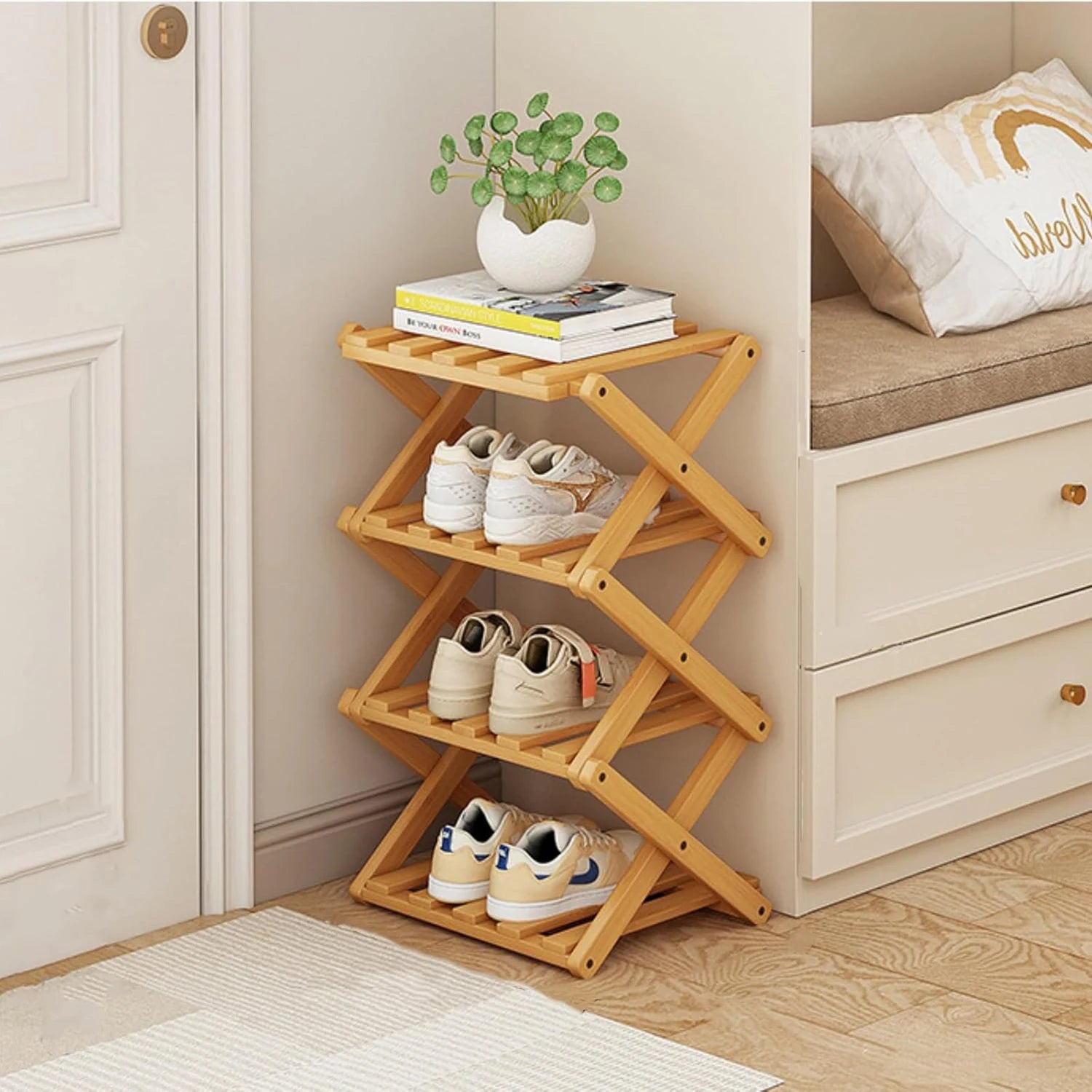 Foldable Bamboo Shoe Rack for Entryway