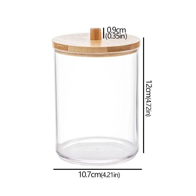 Acrylic Cotton Pad & Swab Dispenser with Bamboo Lid — Stackable Bathroom Jar