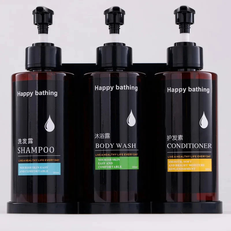 Dual Wall-Mount Soap Dispenser — No-Drill, Separate Shampoo & Shower Gel Bottles