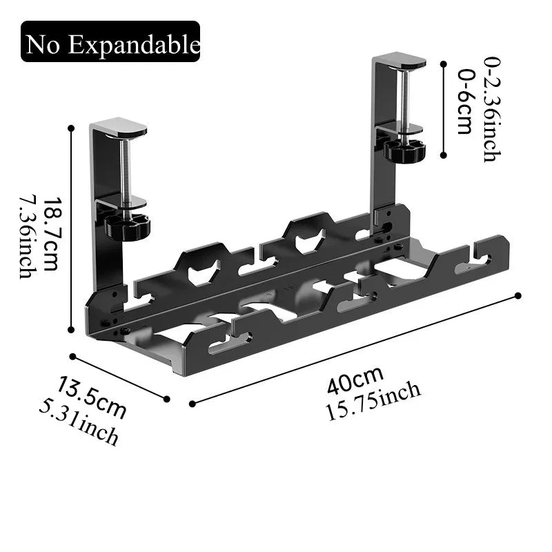 Telescopic Under-Desk Cable Management Tray — No-Drill Metal Wire Organizer