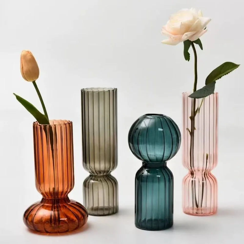Nordic Striped Colourful Glass Vase — Hydroponic Tabletop Decoration