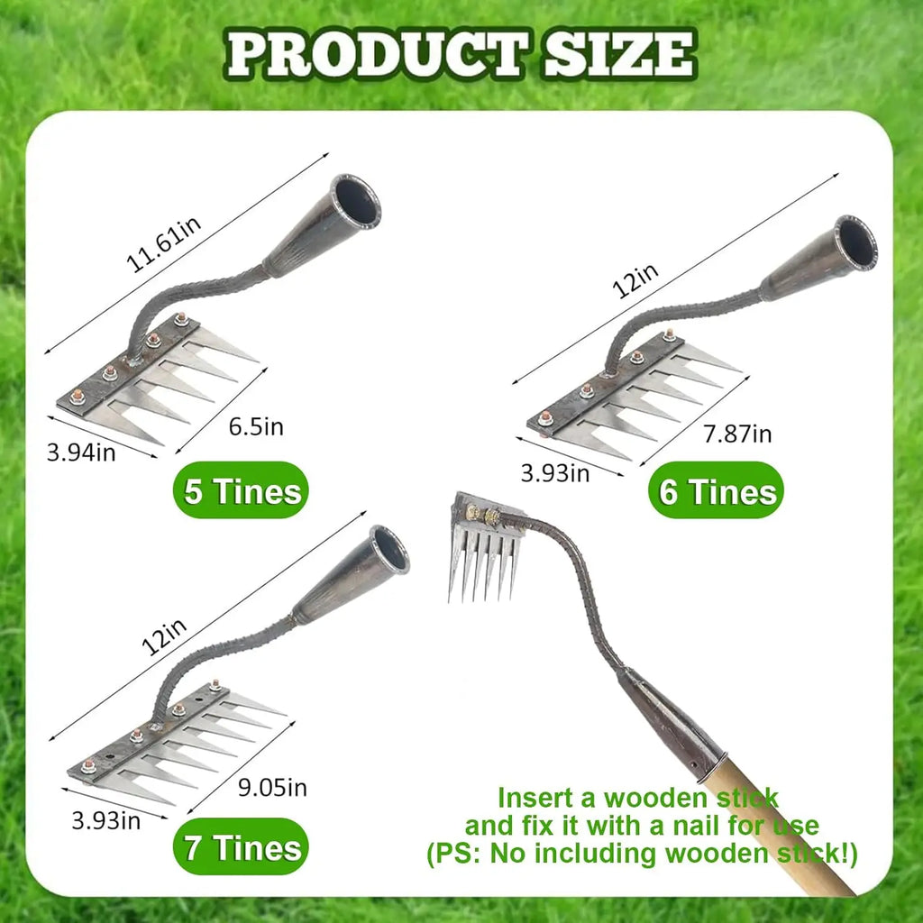Iron Gardening Hoe Weeding Rake – Carbon Steel Soil Loosening & Weeding Tool (5/6/7/8 Teeth)