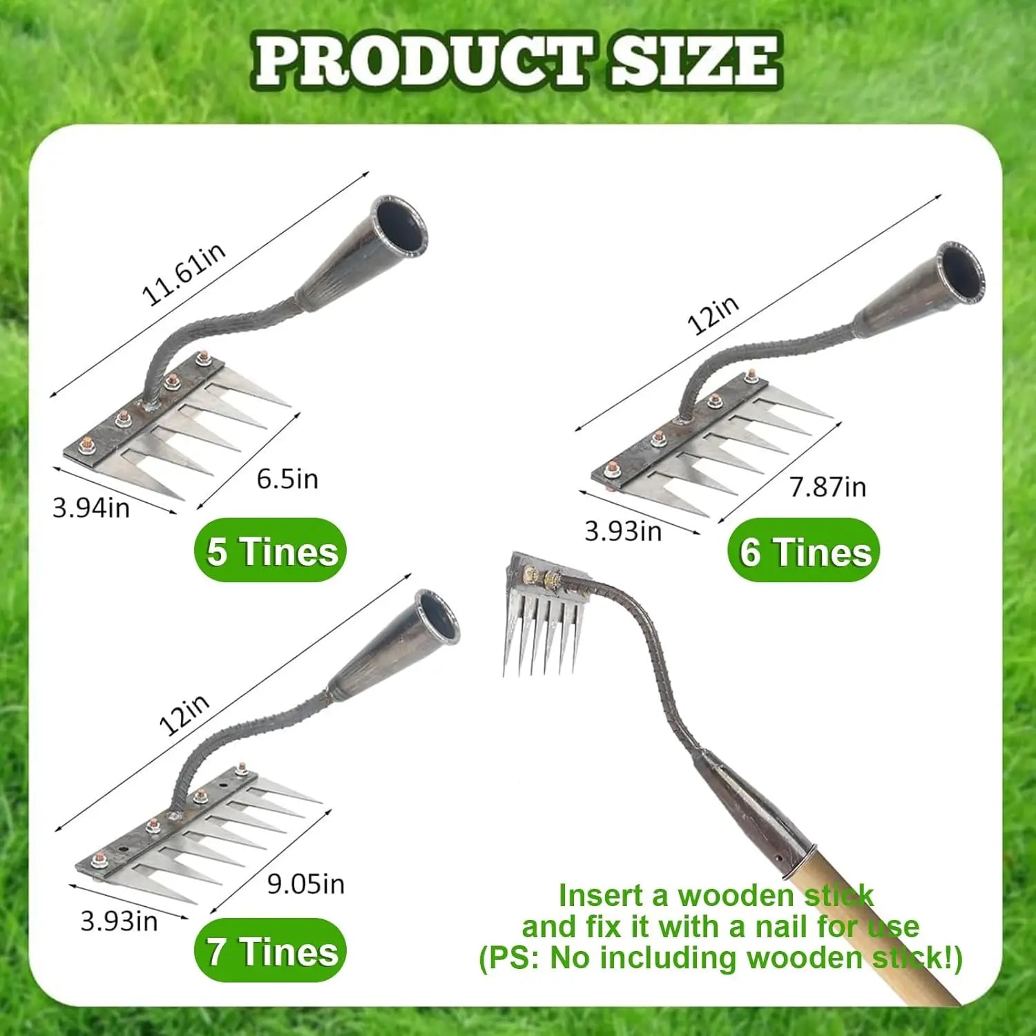 Iron Gardening Hoe Weeding Rake – Carbon Steel Soil Loosening & Weeding Tool (5/6/7/8 Teeth)