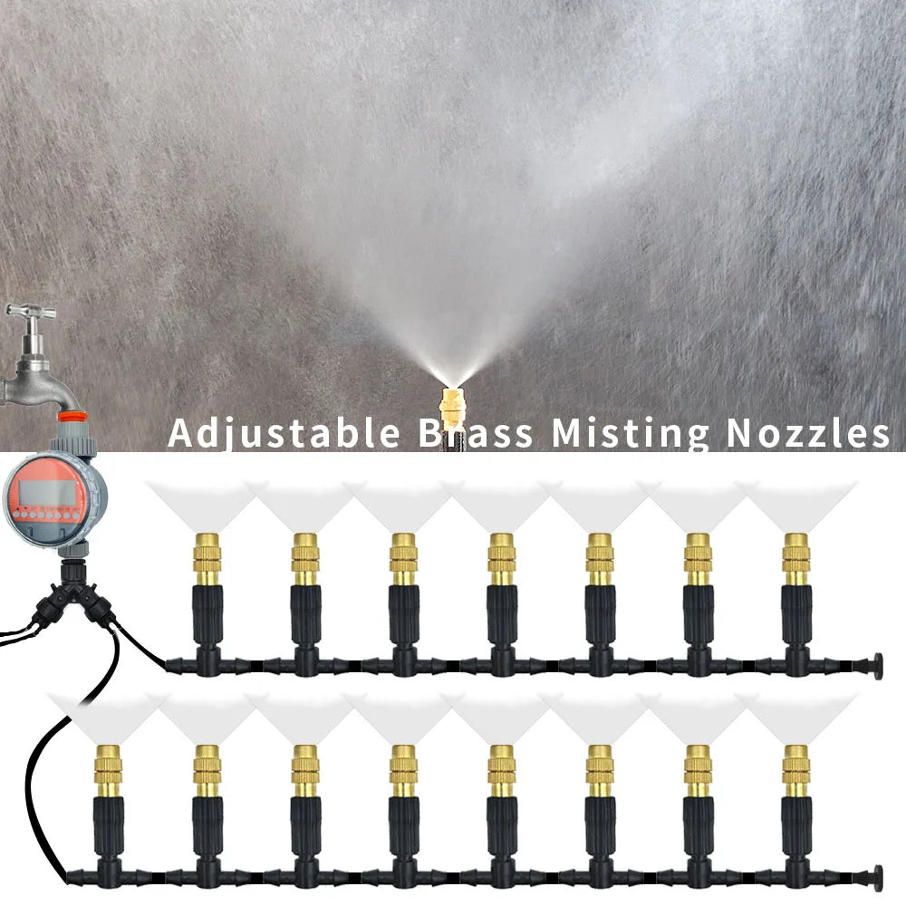 Outdoor Misting Cooling System – Brass Atomizer Nozzles & 4/7mm Hose for Patio & Greenhouse (5–30 m)