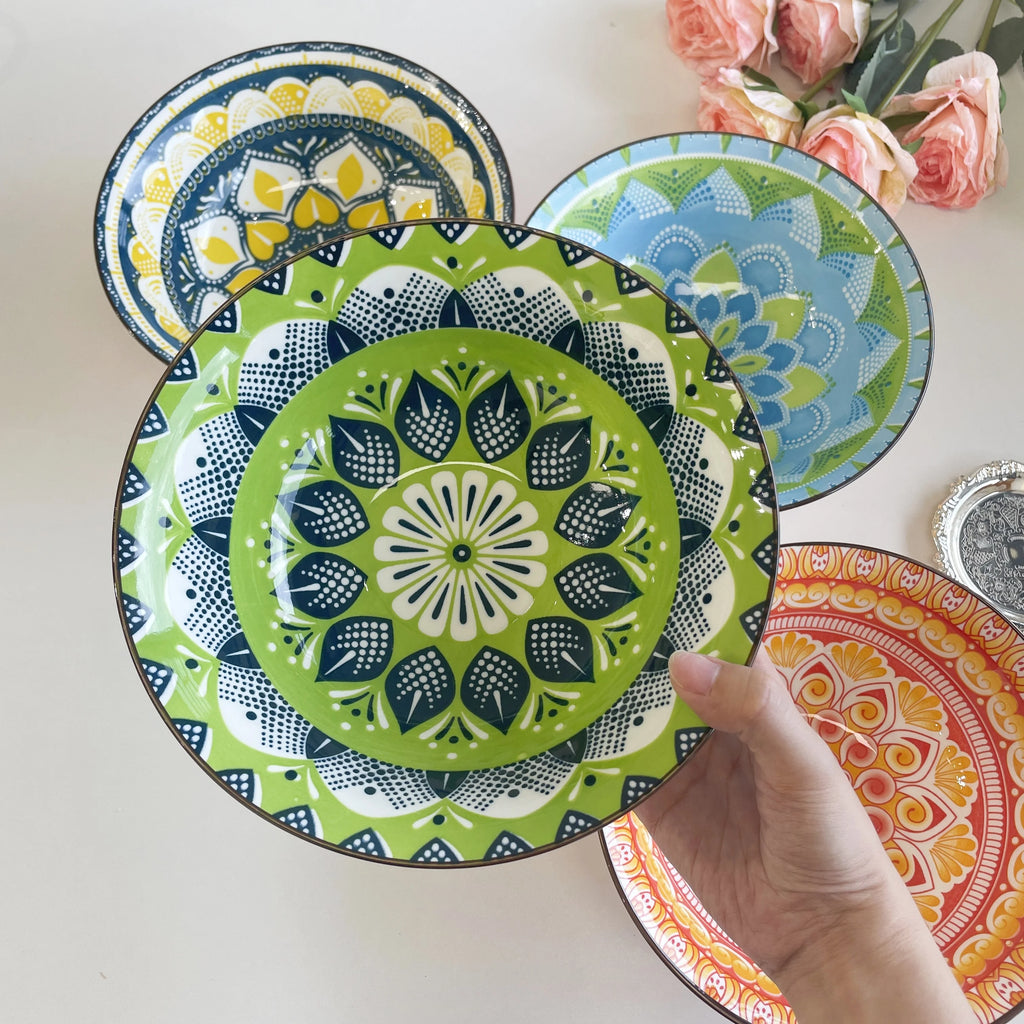 Bohemian Ceramic Soup Bowl — Microwave & Dishwasher Safe, Set of 1 or 4