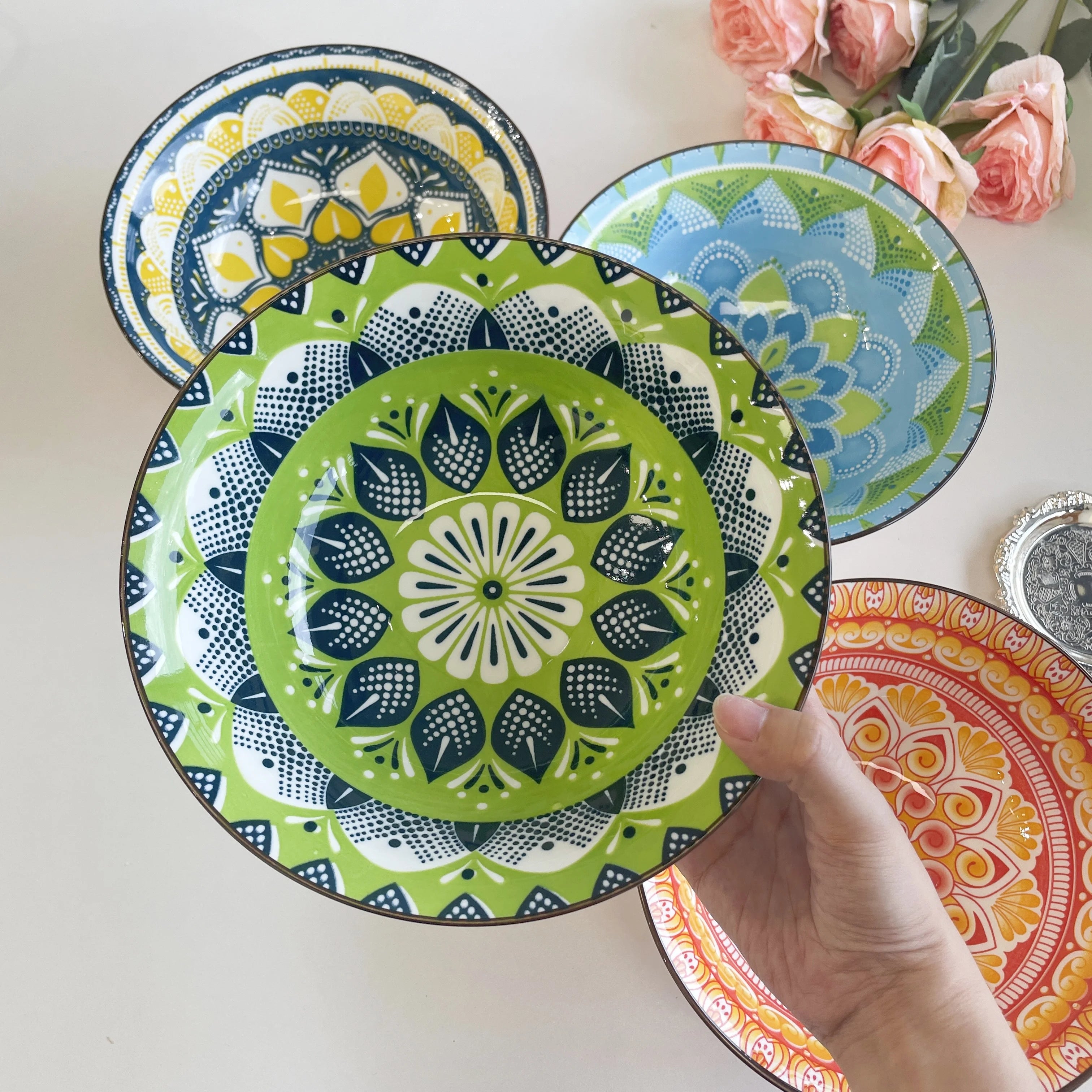 Bohemian Ceramic Soup Bowl — Microwave & Dishwasher Safe, Set of 1 or 4