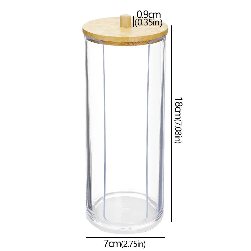 Acrylic Cotton Pad & Swab Dispenser with Bamboo Lid — Stackable Bathroom Jar