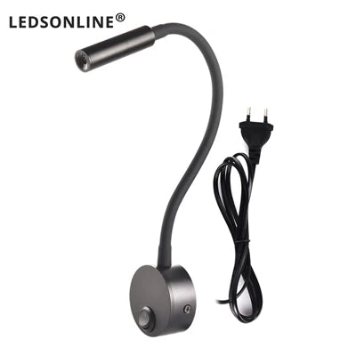 3W LED Reading Wall Lamp — Flexible, Plug-In, Black, Silver or White