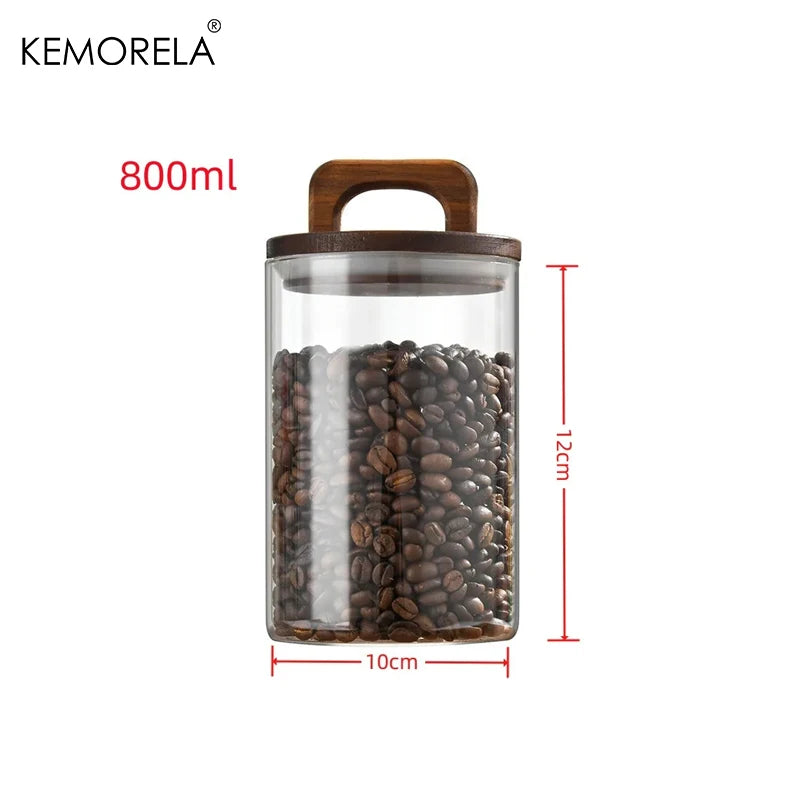 Glass Storage Jar with Wooden Lid — Airtight, for Coffee, Tea & Pantry