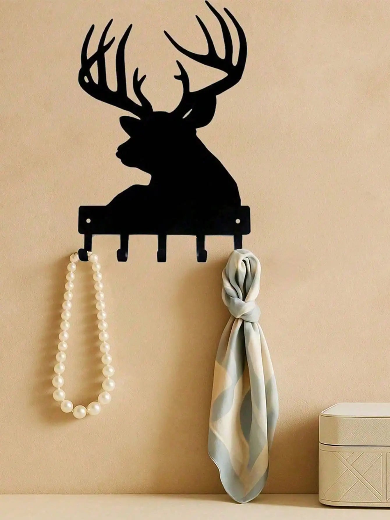 Vintage Black Metal Wall-Mounted Coat Rack with Shelf — Rustic Farmhouse Entryway