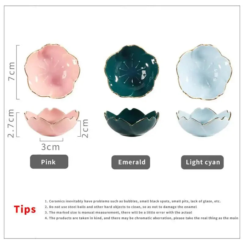 Sakura Ceramic Sauce Dish — Nordic Style, Gold Border, Set Options