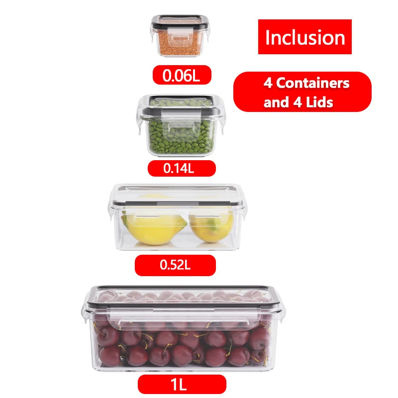 Airtight Food Storage Containers with Snap Lids — Set of 4