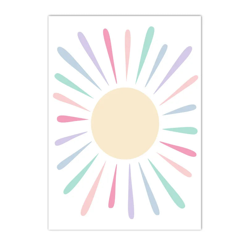 Cartoon Heart & Rainbow Nursery Canvas Poster — Unframed, Multiple Sizes