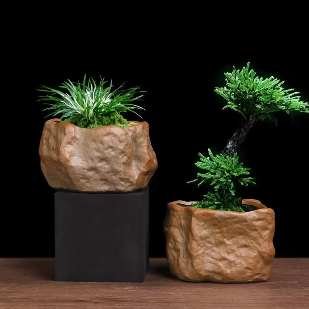Stone Shape Ceramic Succulent Pot – Nordic Style Planter with Drainage Hole