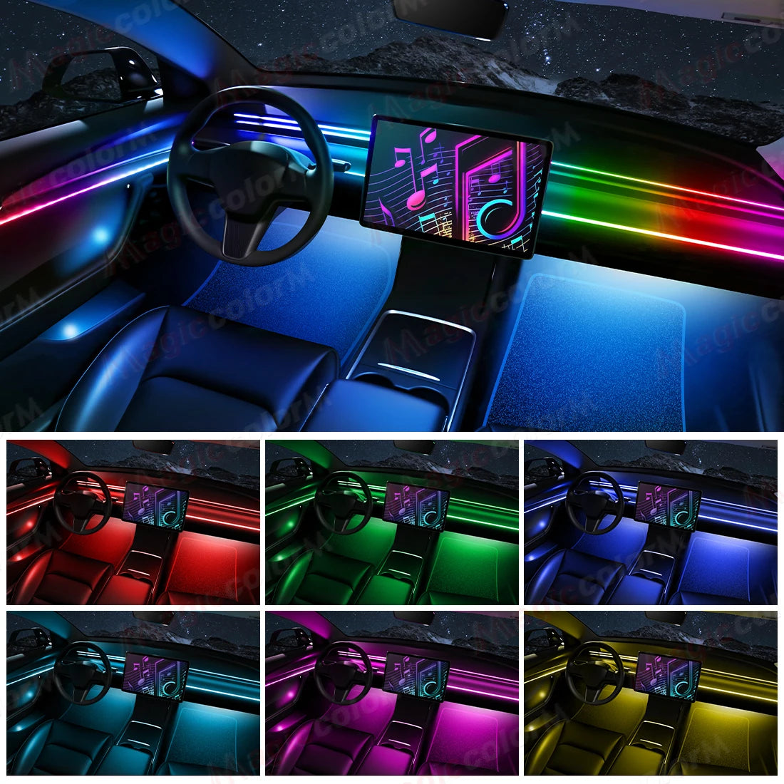 RGB Car Ambient Light Kit — Bluetooth, App Control, 64 Colours
