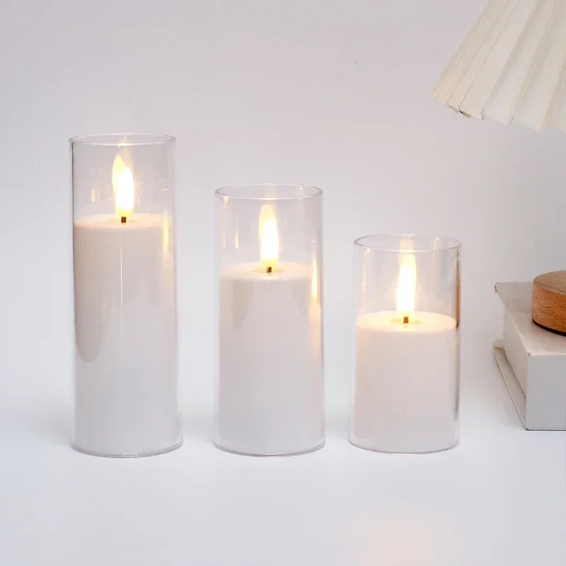 Acrylic Flameless LED Candles with Remote & Timer — Set of 2 or 3