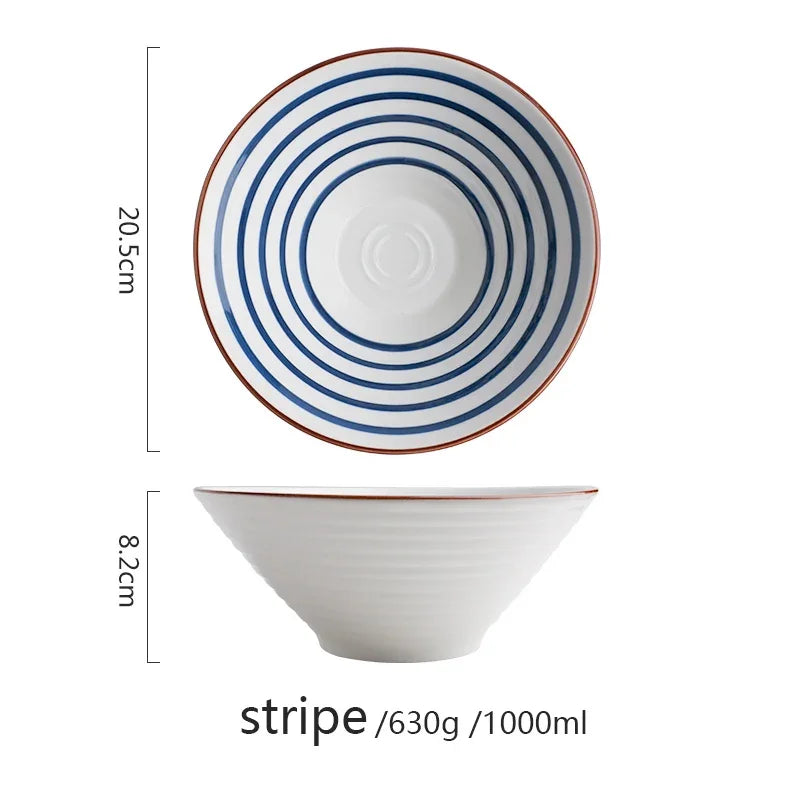 Japanese Ramen Bowl — Ceramic, Blue, Microwave Safe
