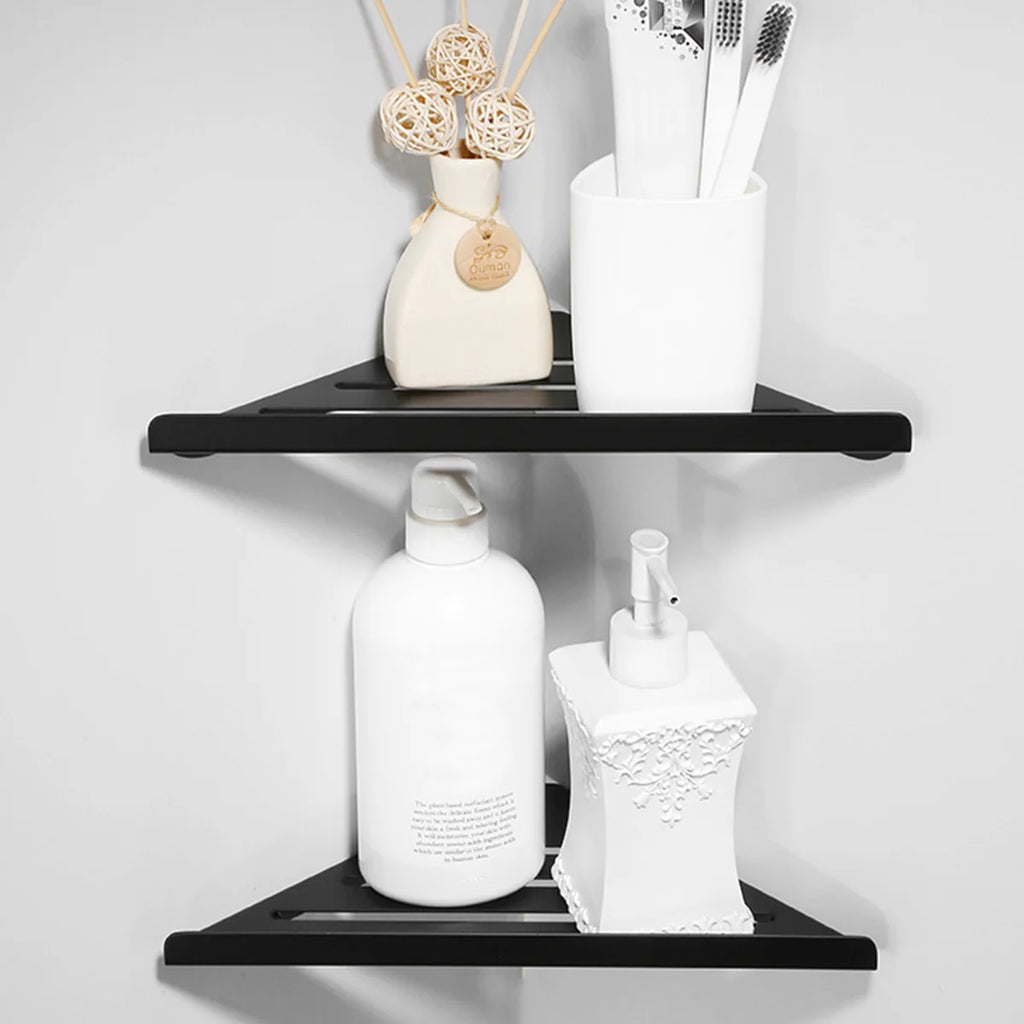 304 Stainless Steel Corner Shower Shelf — No-Drill, Double Tier, 31×21cm