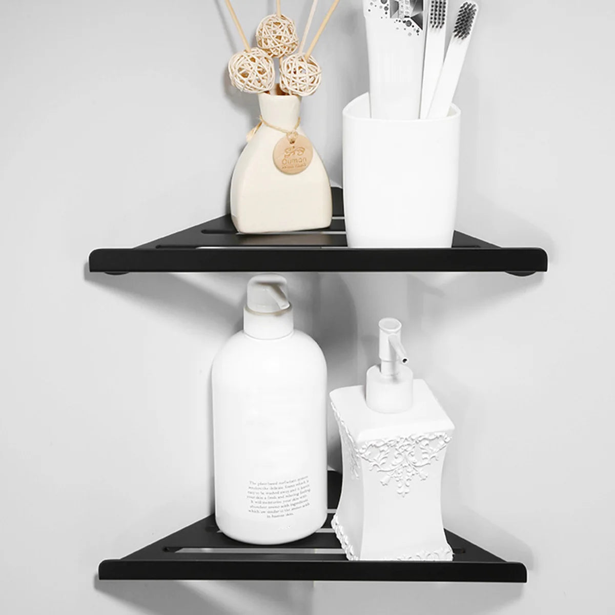 304 Stainless Steel Corner Shower Shelf — No-Drill, Double Tier, 31×21cm