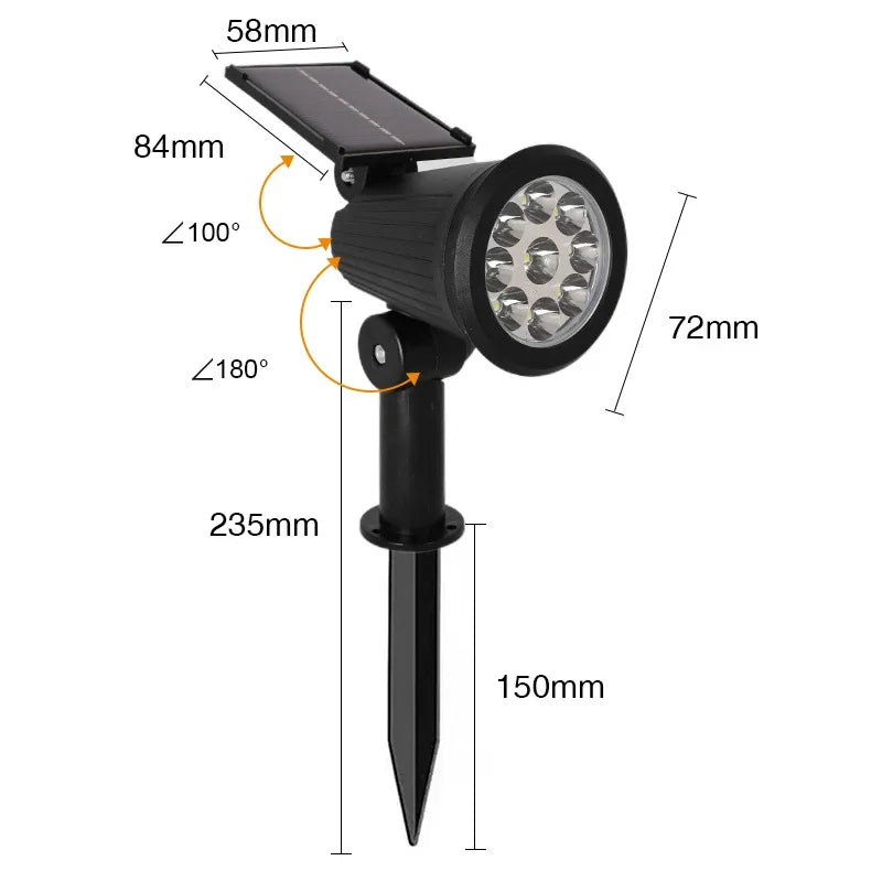 XIWANGFIRE Solar 9 LED Ground Spotlight – IP65 Adjustable Brightness Garden Light
