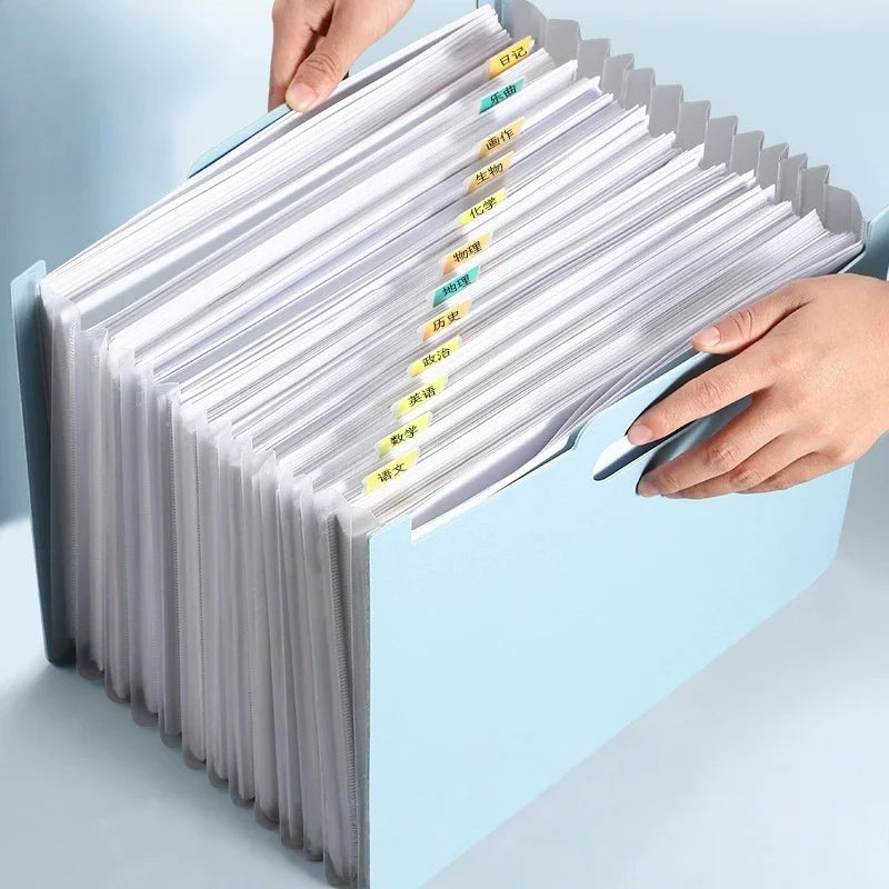 13-Pocket Accordion File Organizer — A4 Expanding Folder with Label Pockets