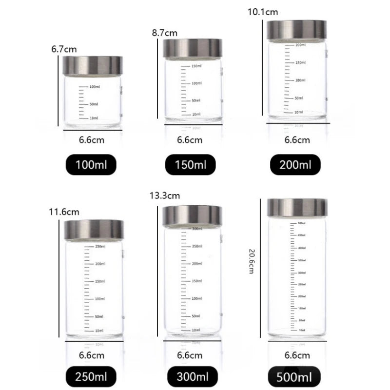 Airtight Glass Storage Cup with Measurement Scale — Heat-Resistant, Portable