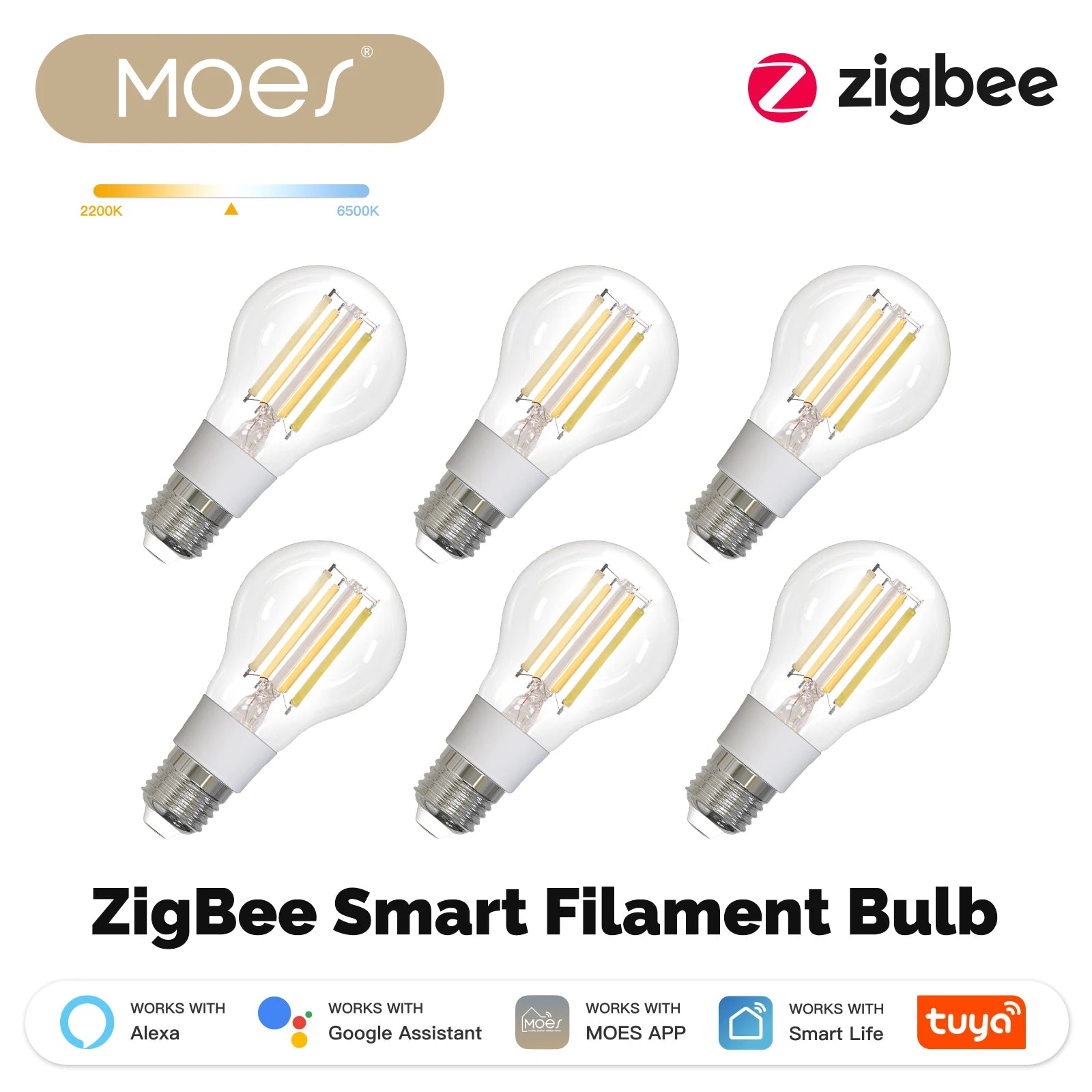 MOES ZigBee Smart Filament Bulb E27 — Tuya App, Alexa & Google Compatible