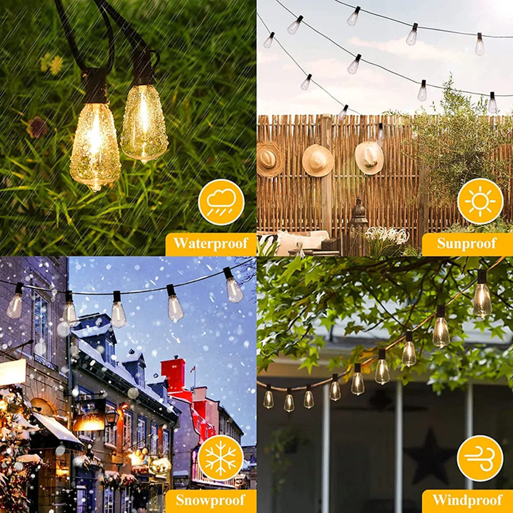ST38 Globe Outdoor LED String Lights — Waterproof, Warm White
