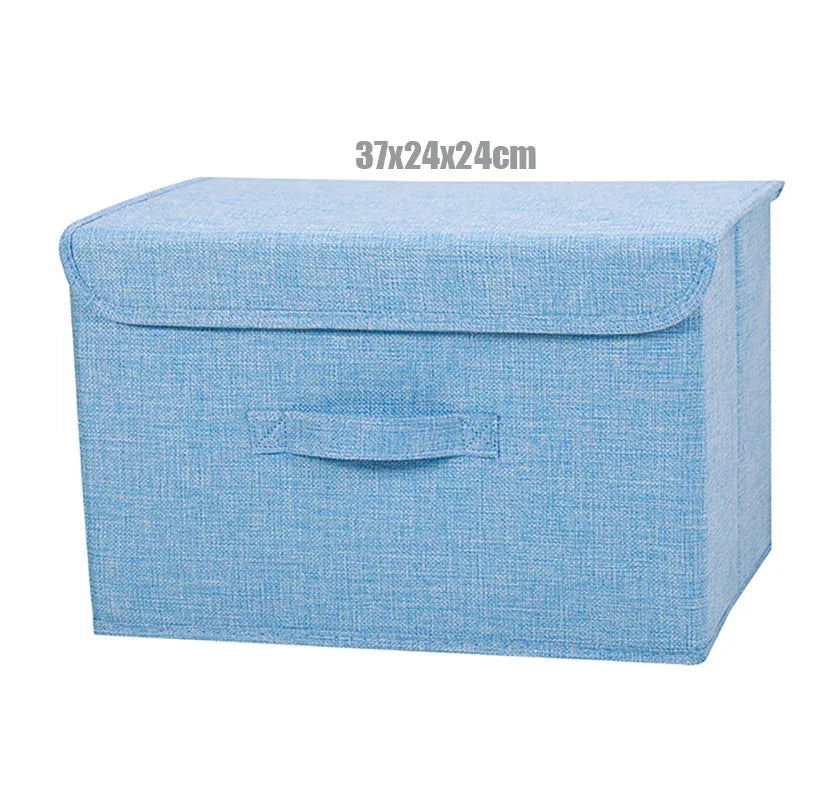 Foldable Cotton Linen Storage Basket with Lid