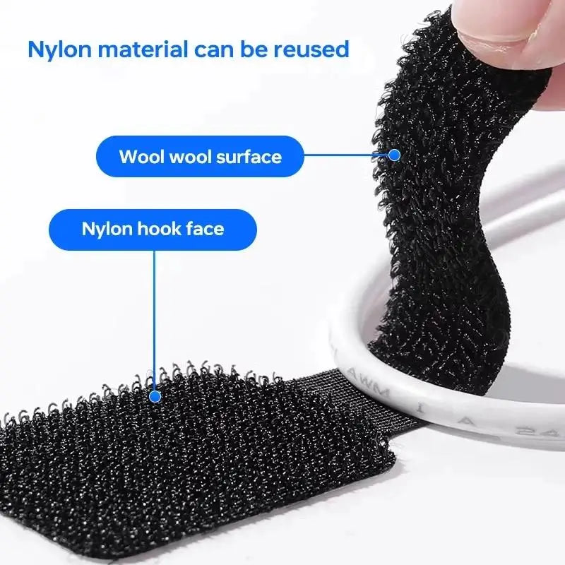20pcs Reusable Nylon Cable Ties — Self-Adhesive Adjustable Cord Organizer