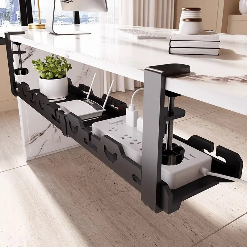 Telescopic Under-Desk Cable Management Tray — No-Drill Metal Wire Organizer