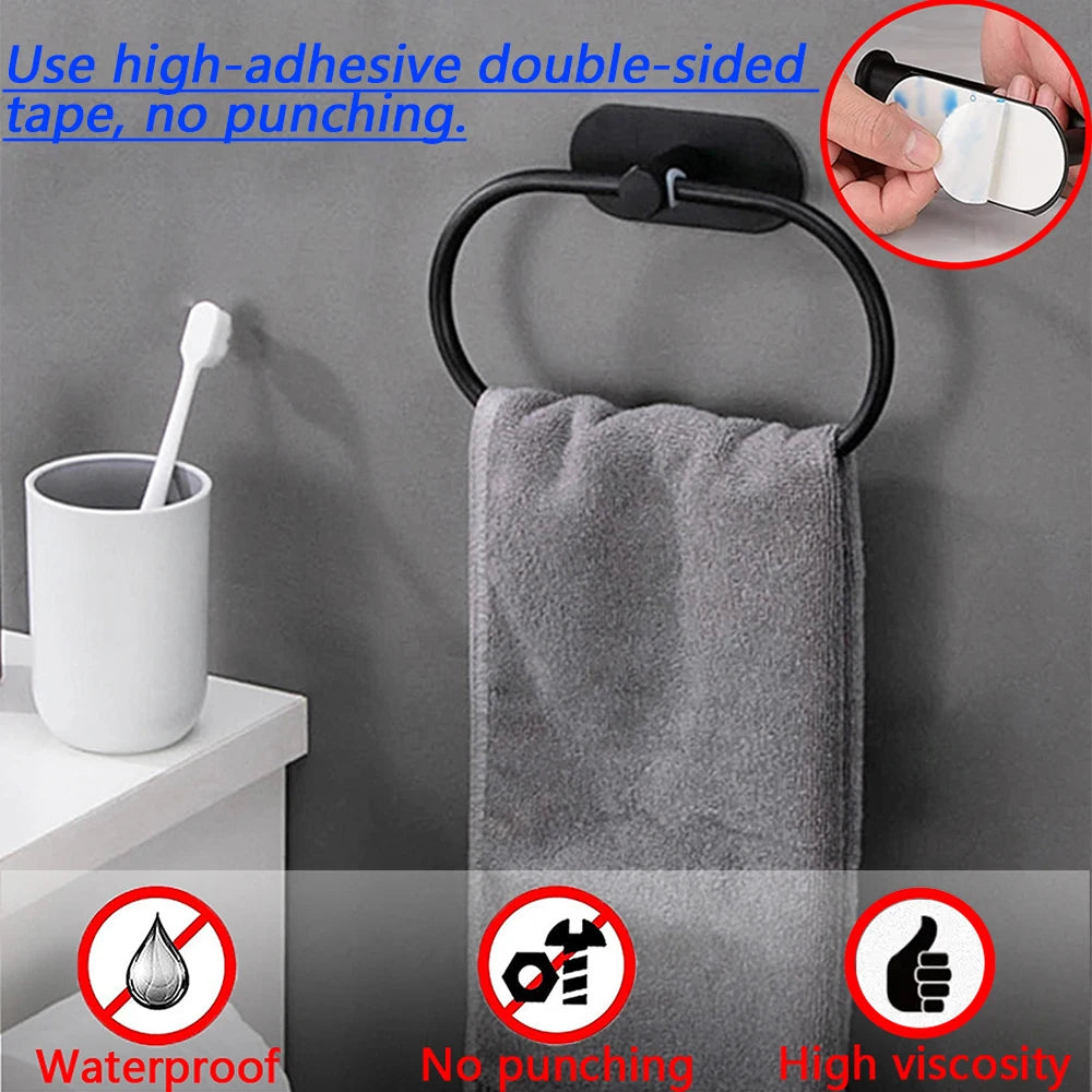 304 Stainless Steel Towel Ring — No-Drill, 180° Rotatable, 20×13cm