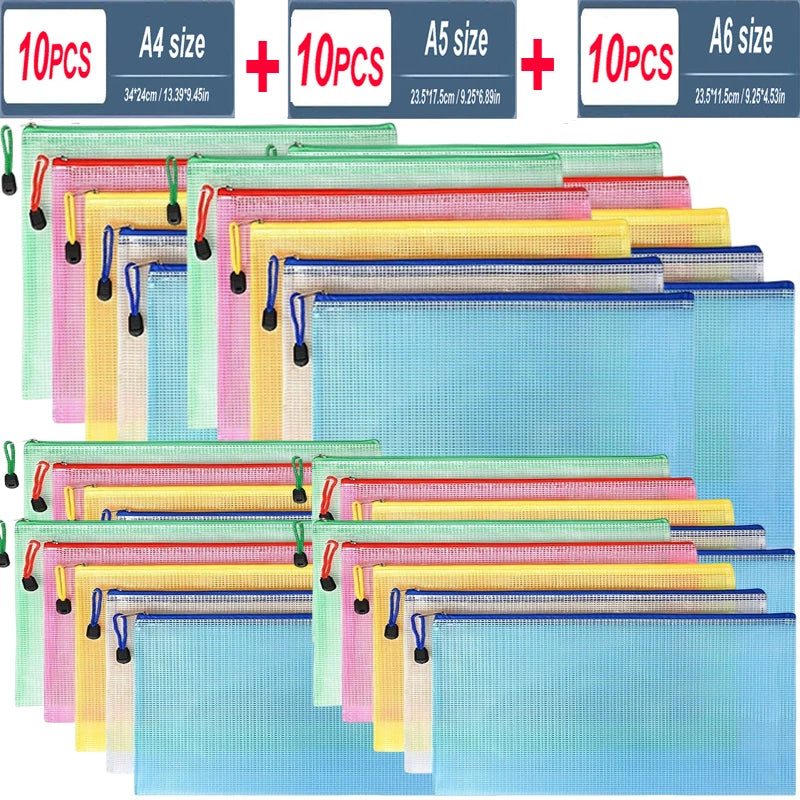 Mesh Zipper Document Pouch — A4, A5 & A6 File Folder with Zip