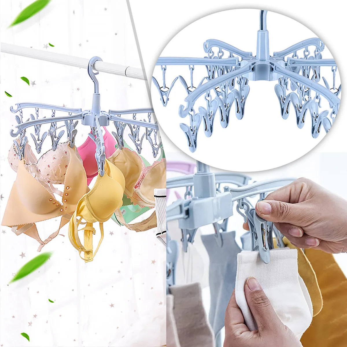 24-Clip Folding Rotatable Sock Hanger