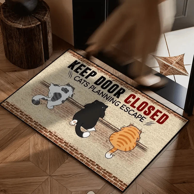 VIKAMA Cute Cat Floor Mat – Washable Fade Resistant Polyester Rug