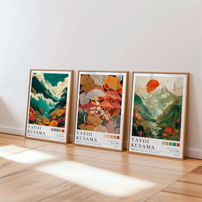 Japanese Wall Art Canvas Prints — Coral Reef, Mushrooms & Mount Fuji, Set of 1 or 3