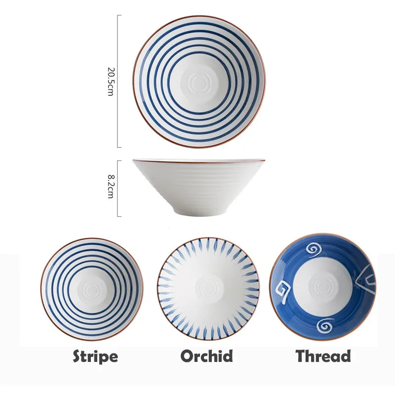 Japanese Ramen Bowl — Ceramic, Blue, Microwave Safe