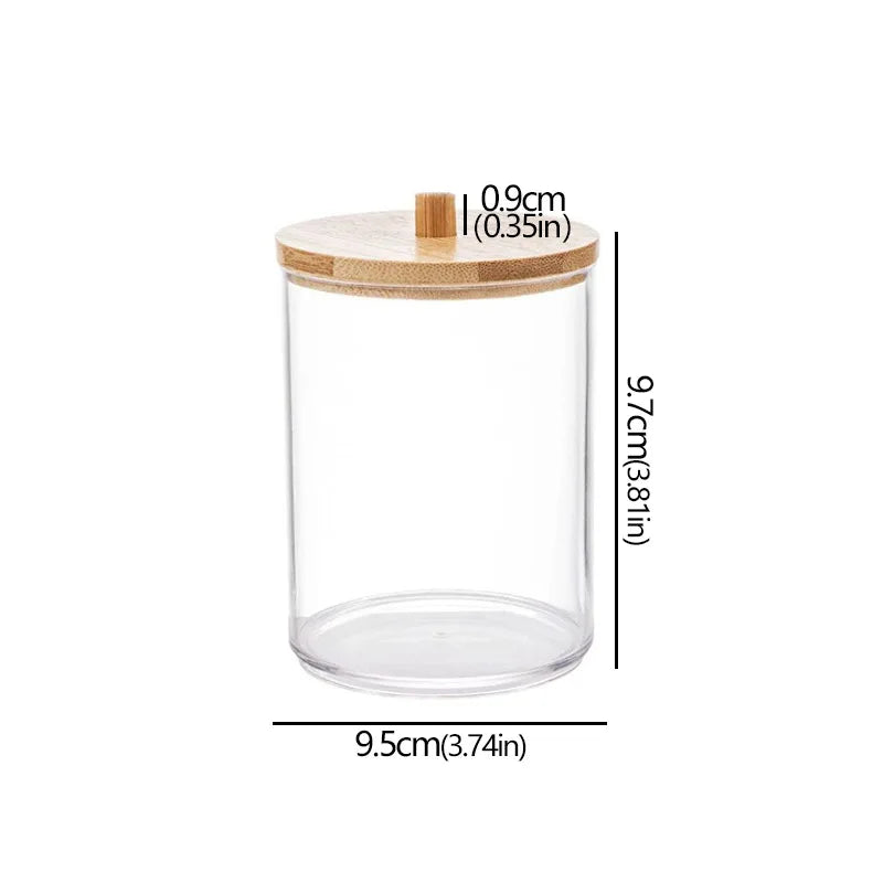 Acrylic Cotton Pad & Swab Dispenser with Bamboo Lid — Stackable Bathroom Jar