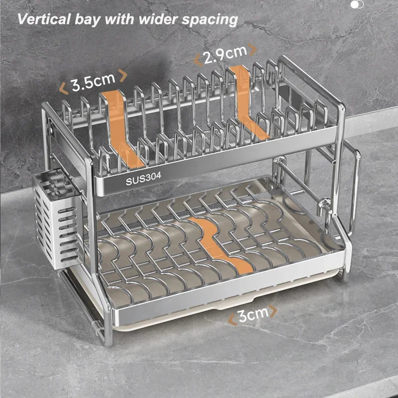 Kitchen Dish Rack & Drainboard Organizer — Countertop, White, Black or Steel