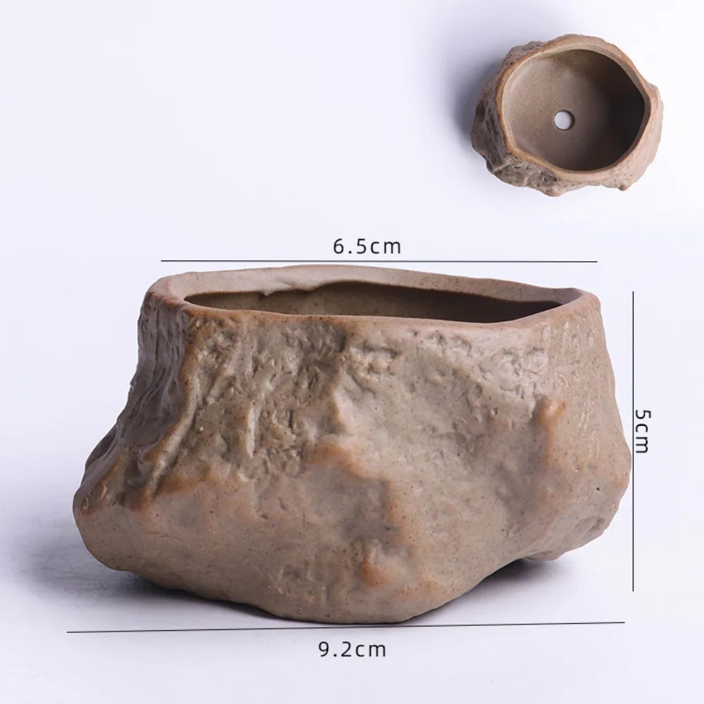 Stone Shape Ceramic Succulent Pot – Nordic Style Planter with Drainage Hole