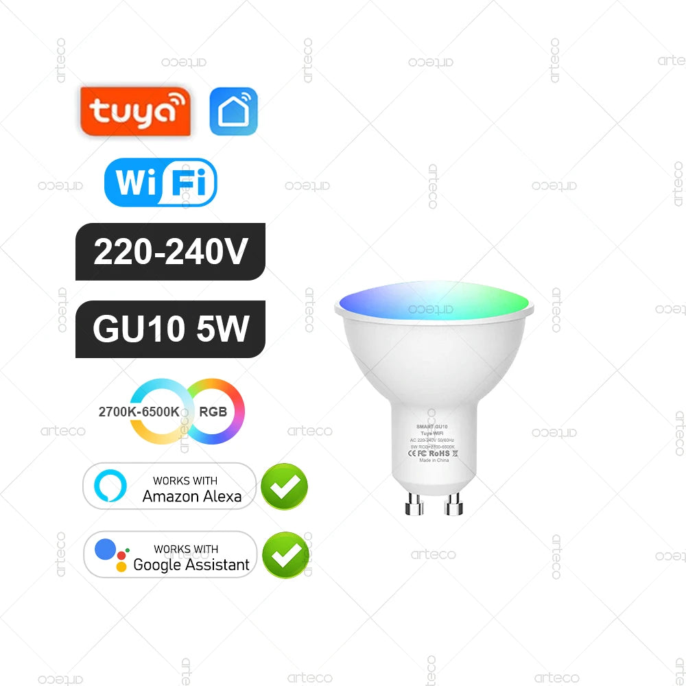 Tuya Smart Bulb — ZigBee, WiFi or Bluetooth, E27 / E14 / GU10, RGBCW