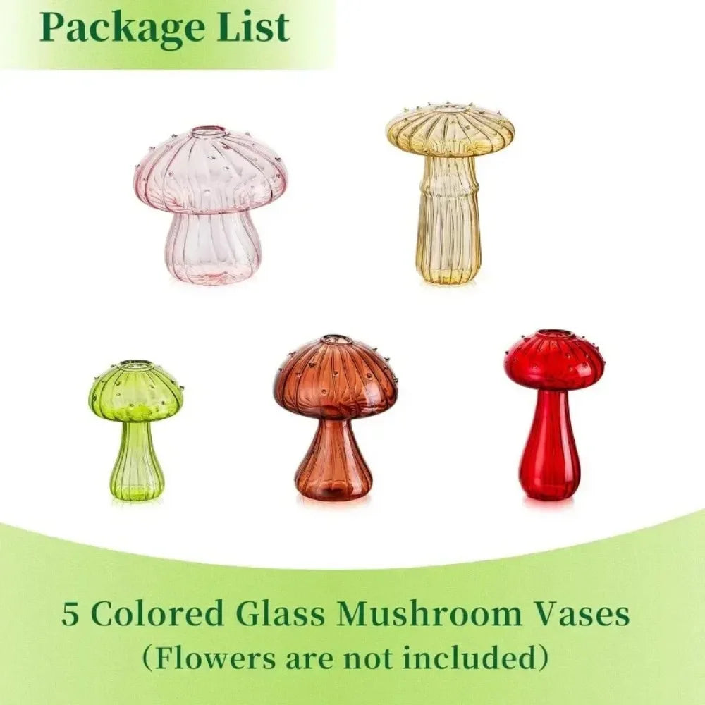 Colourful Mushroom Glass Vase — Set of 5 Hydroponic Flower Pots
