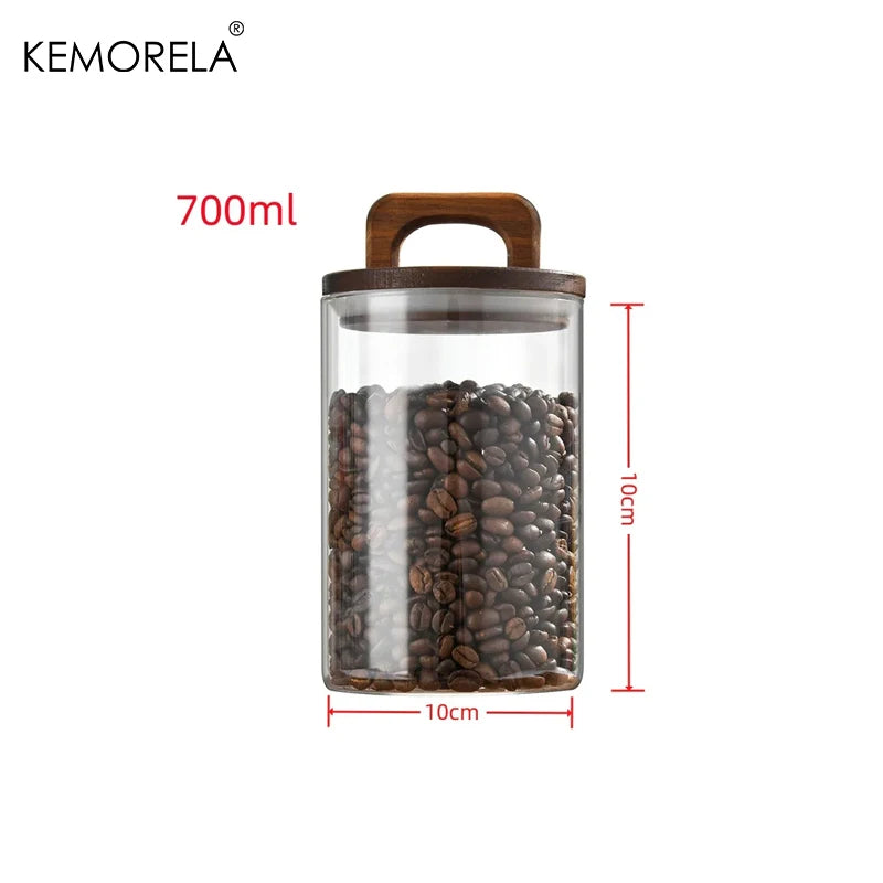 Glass Storage Jar with Wooden Lid — Airtight, for Coffee, Tea & Pantry