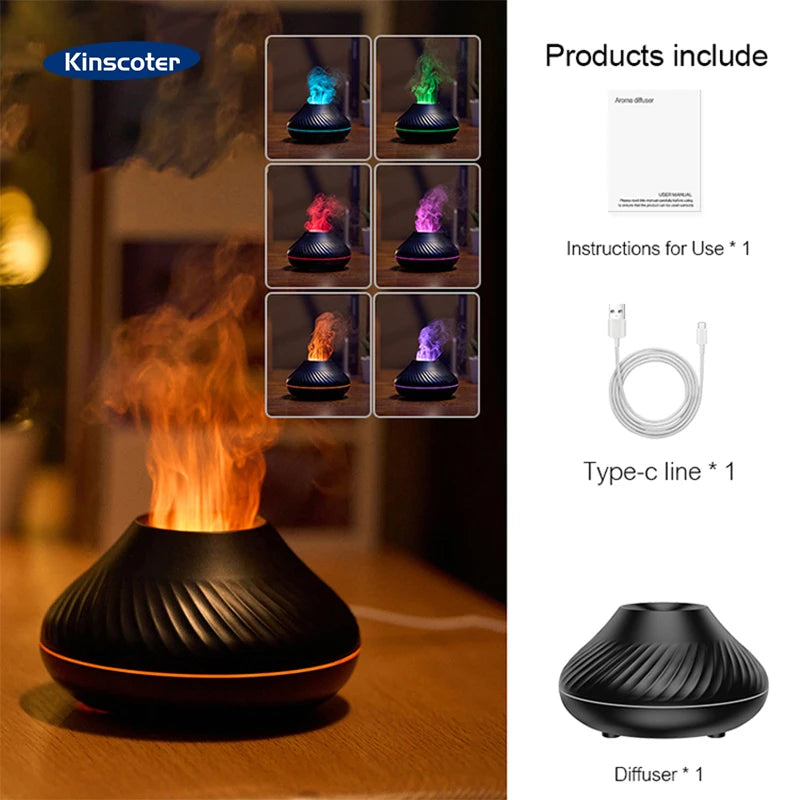 Volcano Ultrasonic Aroma Diffuser & Humidifier — 7 Colour Flame Night Light