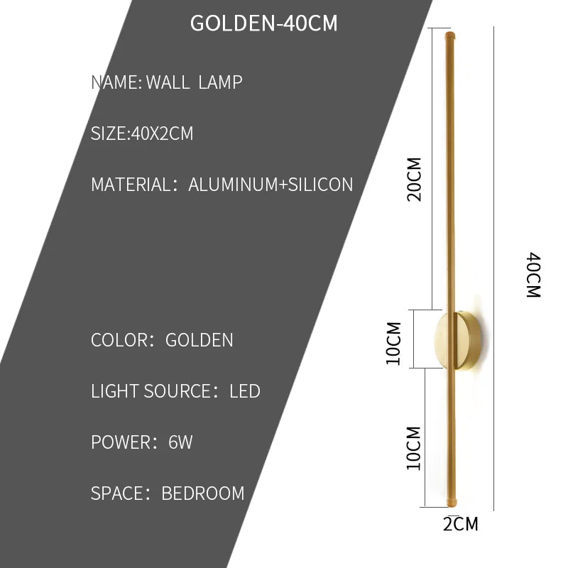 Minimalist Strip LED Wall Lamp — TV Wall & Bedroom, Black or Gold