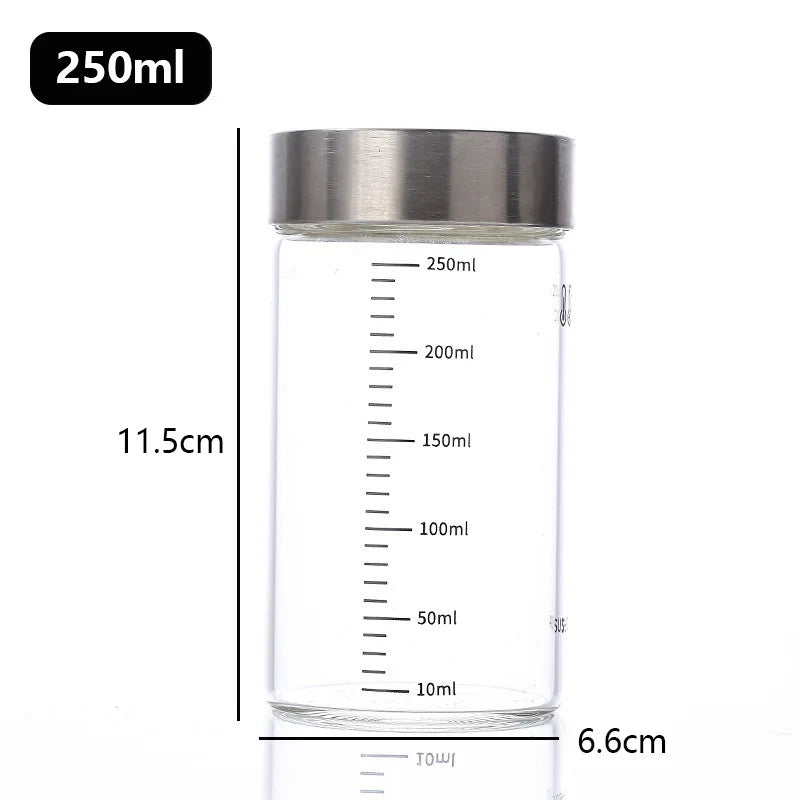Airtight Glass Storage Cup with Measurement Scale — Heat-Resistant, Portable