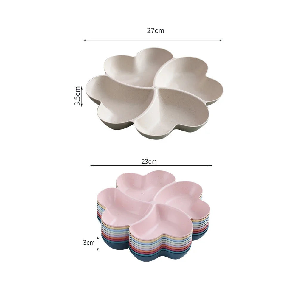 4-Grid Divided Snack & Candy Plate — Wheat Straw, Eco-Friendly